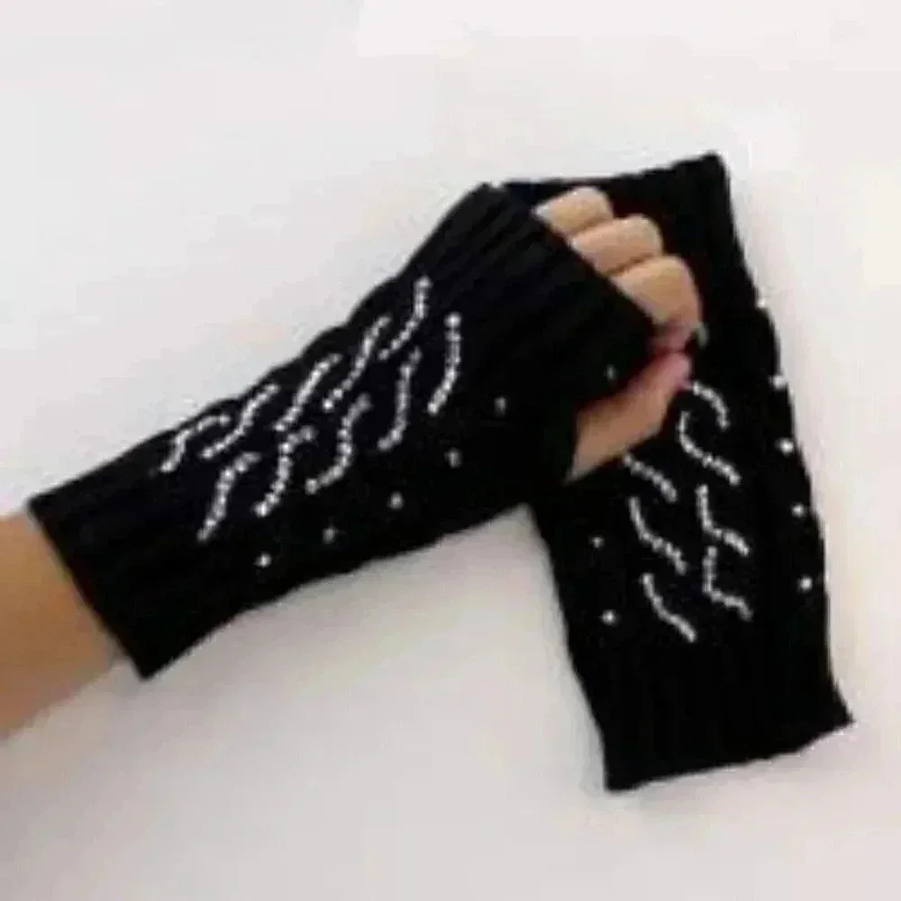 Rhinestone Mittens knitted arm warmers more colors